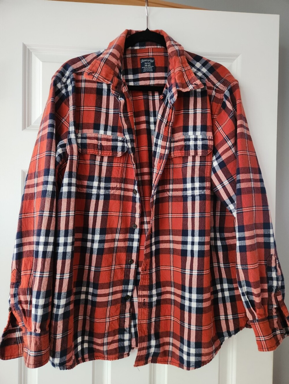 Faded Glory Red and Navy Plaid Button-Down Shirt XL